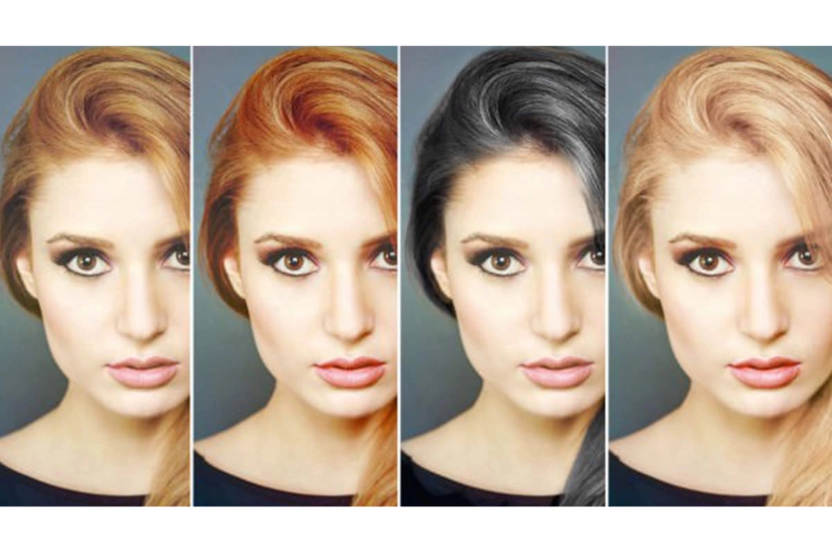 چهار رنگ موی متفاوت روی یک چهره با نرم افزار