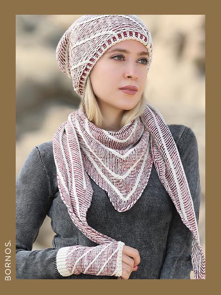 زمستانی سه تكه طرح كج راه و شال روسرى زنانه 15045