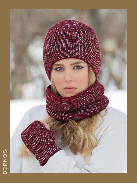 زمستانی سه تکه بافت کلاه و شال گردن و دستکش یک رو زنانه 15055