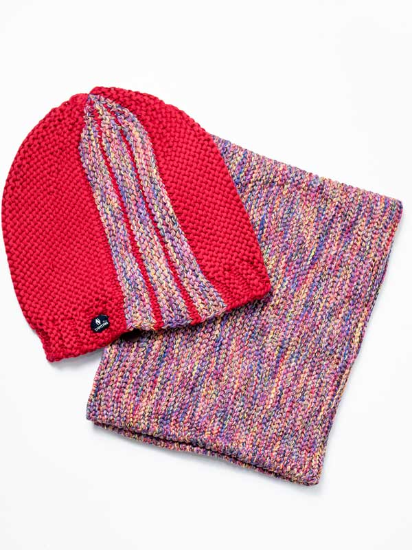 زمستانی بافت دو تکه کلاه و شال گردن حاشیه عمودی زنانه 20062