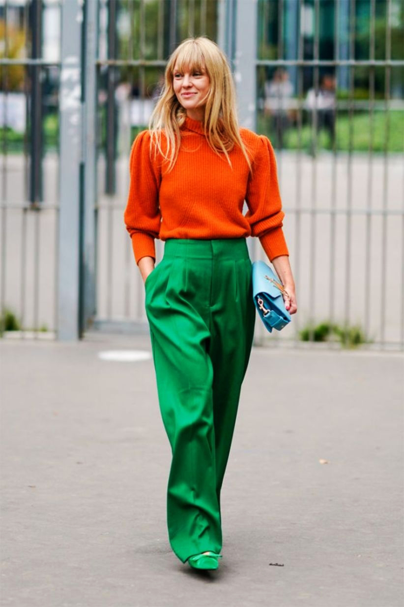 ترکیب رنگ نارنجی و سبز در لباس